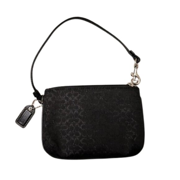 Coach Black Signature Jacquard Canvas Sparkly Small Wristlet - Picture 1 of 5